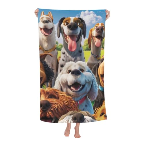 Funny Selfie Dogs Beach Towel, Lightweight Microfiber Pool Towel 52" x 32"