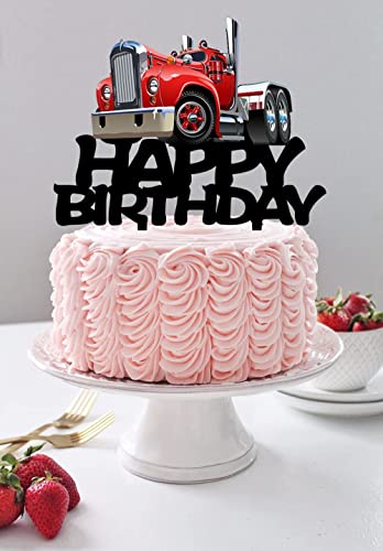 Heavy Truck Cake Topper - Black Acrylic Birthday Decoration