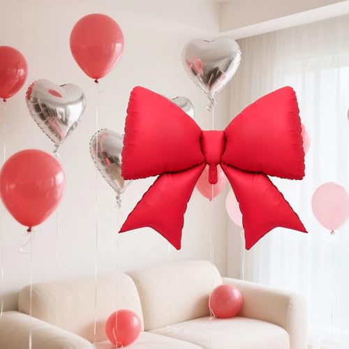4 Pcs Giant Red Bow Balloons - 38 Inch Foil Decorations for Parties