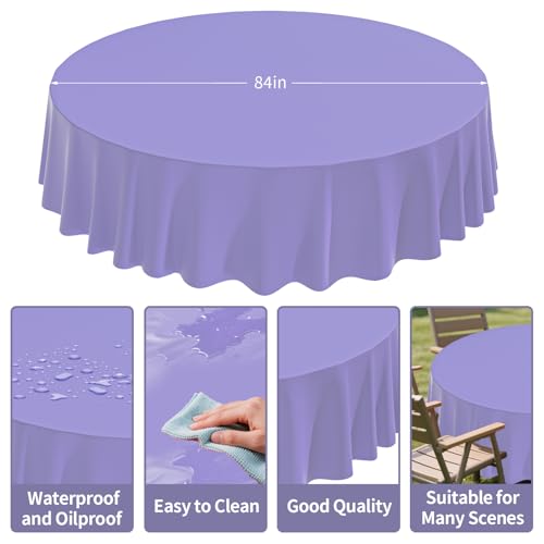 2 Pack Light Purple Disposable Round Plastic Tablecloth 84 Inch