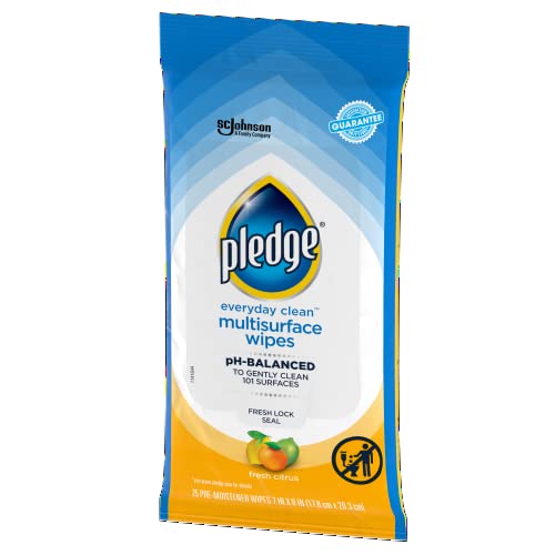 Pledge Multi Surface Wipes Fresh Citrus Pack of 1, 25 Count - Gentle & Effective Cleaning