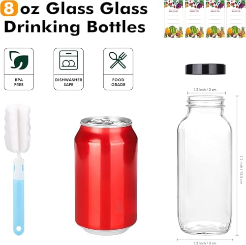 8 oz Glass Juice Bottles with Black Lids - 3 Pack Reusable Storage Jars