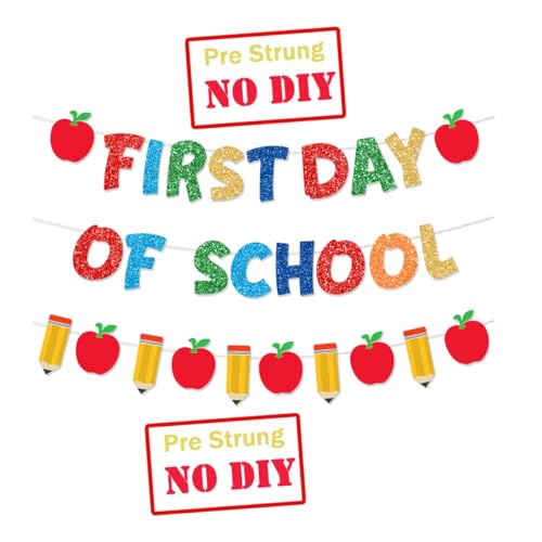 Pre-Strung Happy First Day of School Banner - Glitter Back to School Decor
