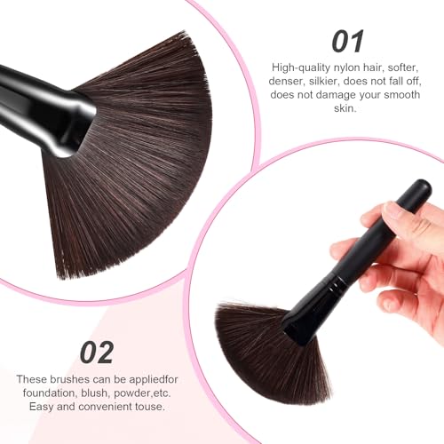 Jxiwfvl 2Pcs Fluffy Fan Makeup Brushes with Long Handles - Soft Bristle Facial Brushes for Highlighting and Powder