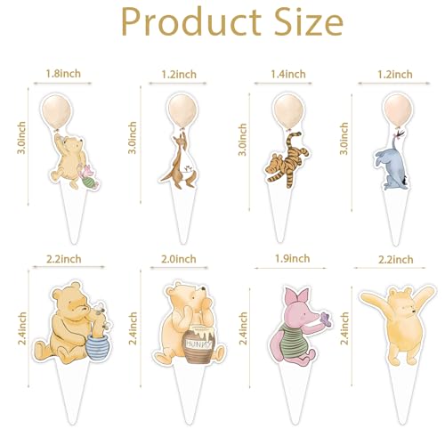 48pcs Pooh Cupcake Toppers for Baby Shower & Birthday Decorations