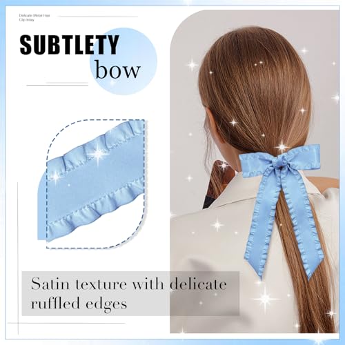 Light Blue Satin Hair Bows 2-Pack, 5.5 Inch Large Ribbon Clips