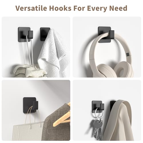 Matte Black Self-Adhesive Towel Hooks - 2 Pack Durable Aluminum