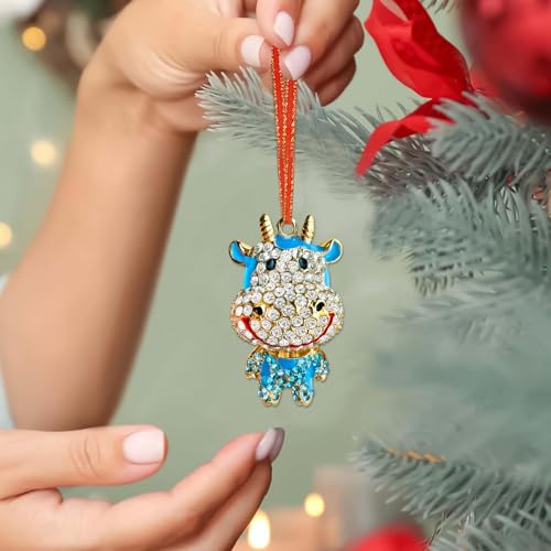 Metal Calf Christmas Ornament with Blue Rhinestones - 1.2” x 2.2”