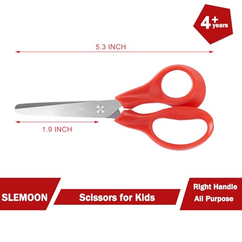 SLEMOON 5 Inch Kids Safety Scissors 3-Pack, Blunt Tip Stainless Steel