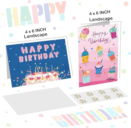 12 Colorful Happy Birthday Cards with Envelopes & Stickers