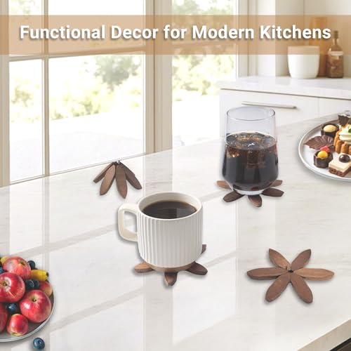 Yuoyar Medium Wooden Tree-Shaped Coasters Set for Coffee Table