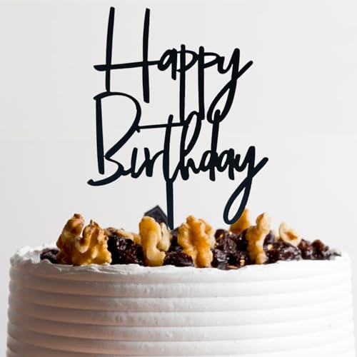 Black Acrylic Happy Birthday Cake Topper Reusable Party Decoration