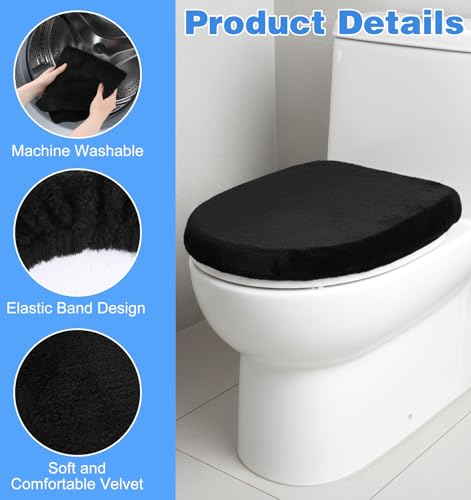 Black Velvet Toilet Seat Cover - Soft, Machine Washable, 15.75x10.63in