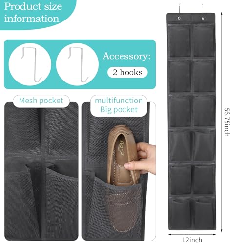 GOMAJI 12-Pocket Over-the-Door Hanging Shoe Organizer, Dark Gray
