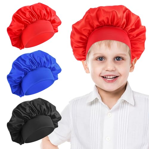 Qianyu 3 Pcs Kids Satin Sleep Bonnet - Silky Elastic Hair Wrap Cap