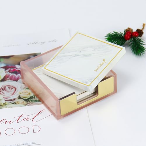 MultiBey Pink Sticky Notes Dispenser with Gold Accent - Memo Pad Organizer