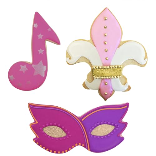 Mardi Gras Cookie Cutter Set - 3-Piece Mask, Fleur De Lis, Note