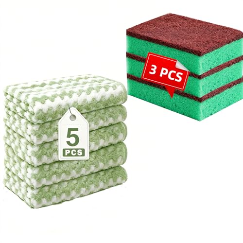 GMLRKY Kitchen Cleaning Set: 5 Microfiber Cloths & 3 Sponges