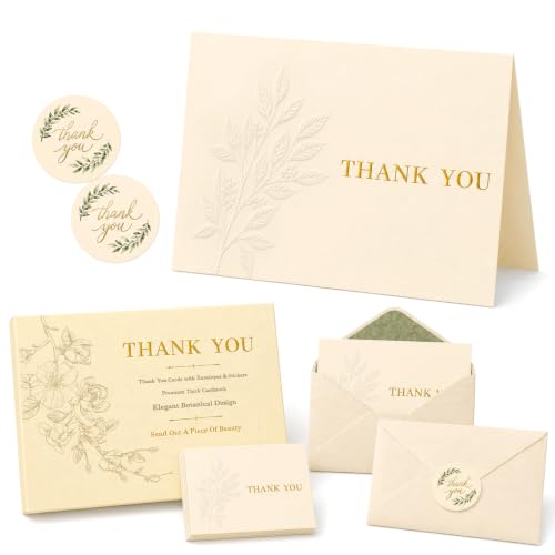 30 Pack Embossed Thank You Cards with Envelopes & Stickers