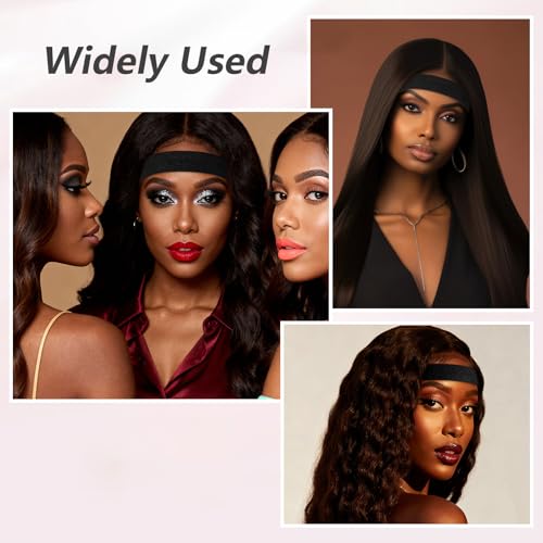 Bremorou 2 Pcs Wig Band with Ear Cutouts for Lace Front, Black