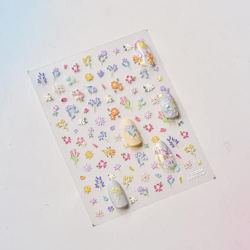 5D Embossed Flower Nail Art Stickers Self-Adhesive Floral Decals