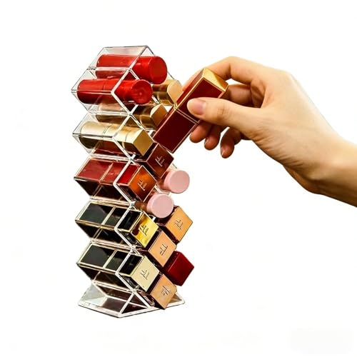 Acrylic Lipstick Organizer - 16-Slot Stackable Clear Makeup Holder