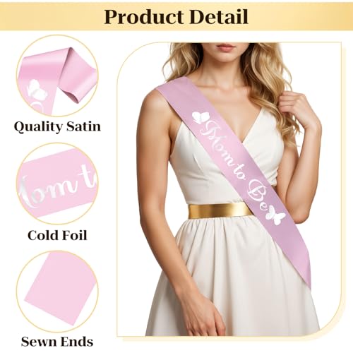 Baby Shower Sash for Moms - Pink Satin New Mom Gift