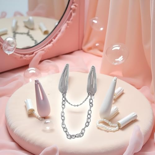 Silver Metal Snap Hair Clips with Chain Cross and Heart Pendants 4Pcs