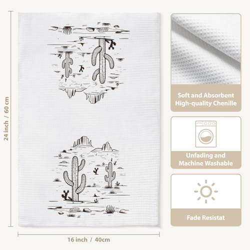 Western Aztec Hand Towel Set - Rustic Southwestern Cactus Kitchen Decor