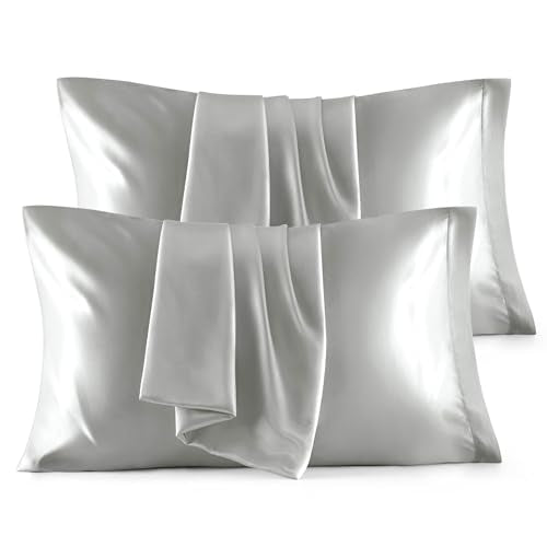 Bedsure Satin Pillowcase Set of 4 - Queen 20x30 Inches Silver Grey