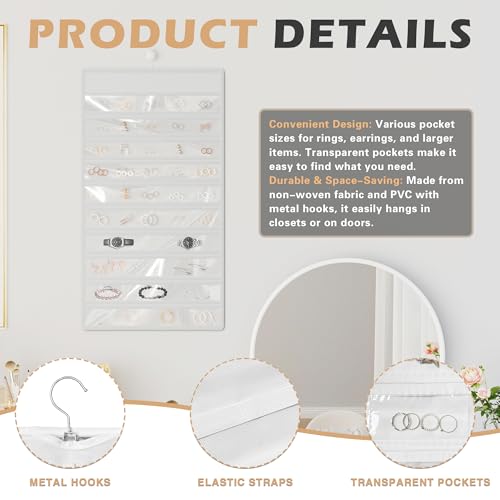 Bosuelife Double-Sided Hanging Jewelry Organizer - White Closet Holder