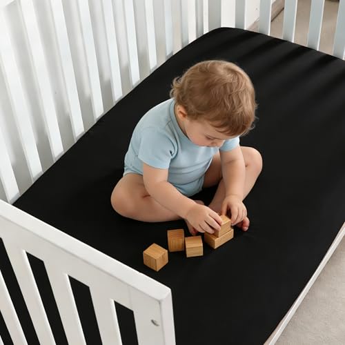 NTBAY Microfiber Crib Fitted Sheet, 28 x 52 Inch, Black