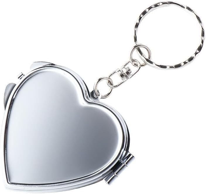 Heart Shaped Compact Mirror with Keychain Portable Folding Metal Pocket Mirror