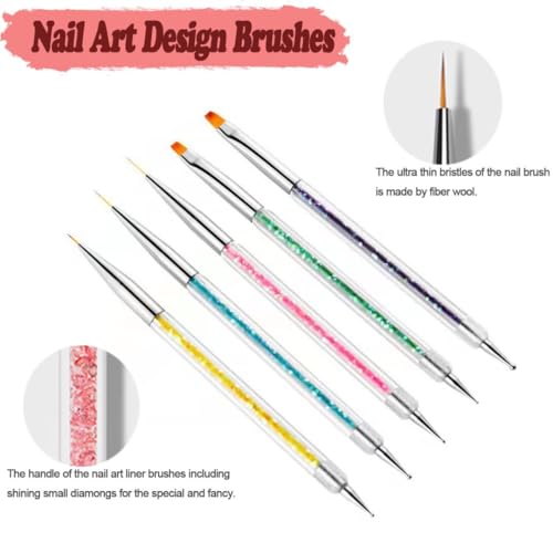 AIBEE 5pcs Double-Ended Acrylic Nail Art Brushes & Dotting Tools Set