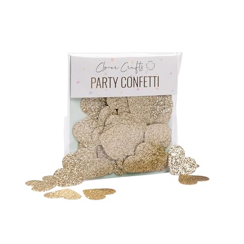 CloverCrafts 50 Gold Glitter Heart Confetti for Valentine's Day