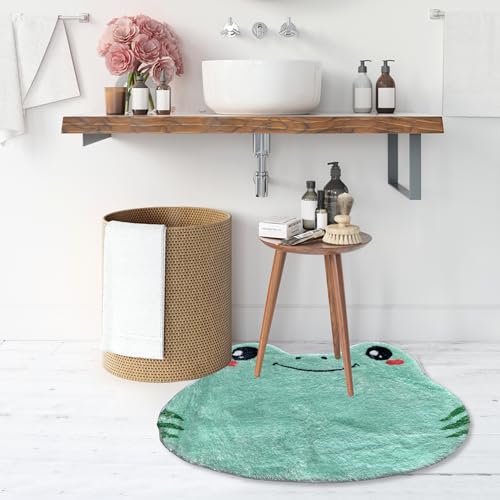 Green Frog Bath Mat, 18" x 30" Non-Slip Soft Plush Kawaii Bathroom Rug