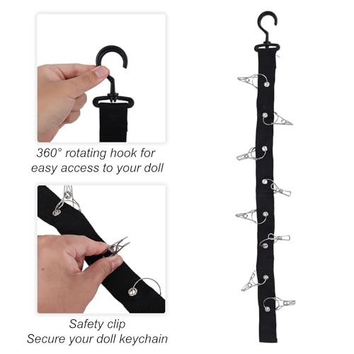 Plush Toy Hanging Display Strap with 8 Metal Clips - Black