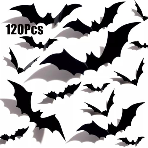 120 Pcs 3D Halloween Bat Wall Stickers for Indoor Outdoor Decor