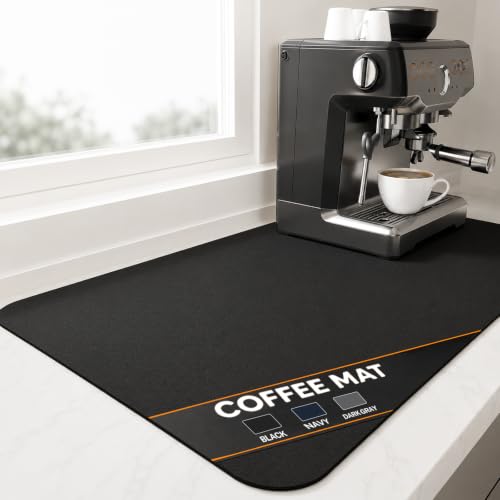 JOVANJA Black Non-Slip Coffee Bar Mat 12x20 Inch Countertop Protector