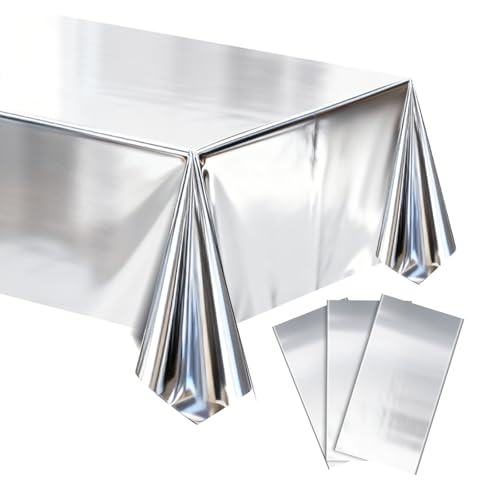 3 Pcs Silver Tablecloth Set - 54x72 Inch Disposable Foil Covers