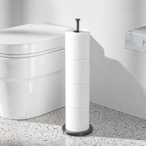 Keepmisc Freestanding Toilet Paper Holder Stand - Matte Black Steel