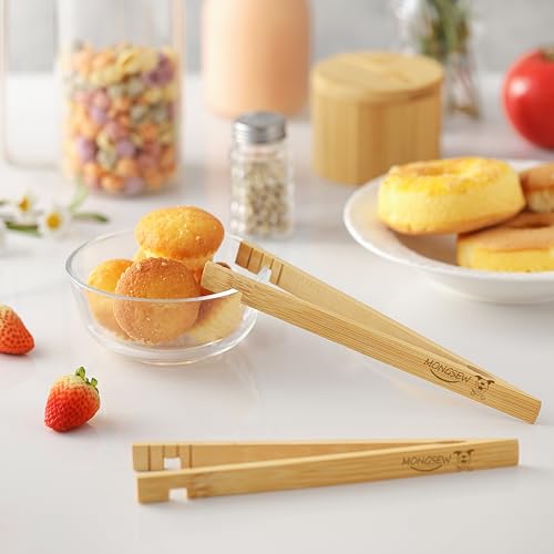 MONGSEW 8-Inch Bamboo Toaster Tongs – Eco-Friendly & Versatile