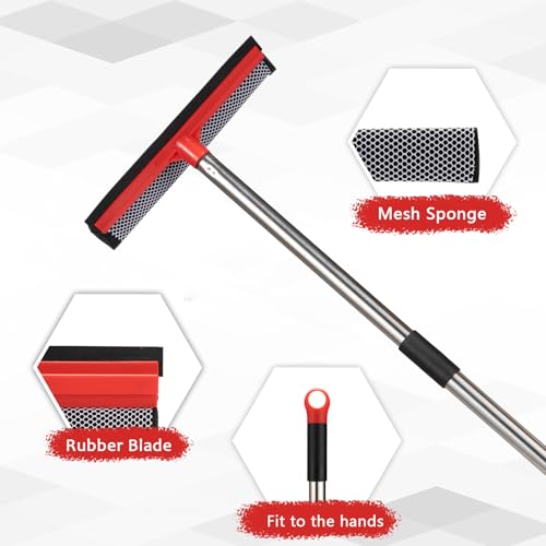 2-in-1 Window Squeegee with 59-Inch Extendable Pole for Glass Cleaning
