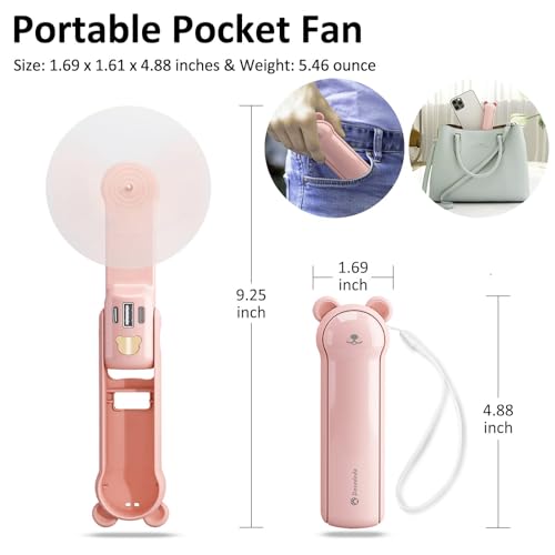 Pink Portable Handheld Fan - 3-in-1 USB Rechargeable Mini Fan