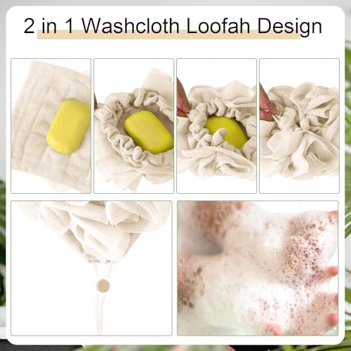 Swiffen 2-in-1 Washcloth Loofah Combo with Drawstring - Beige