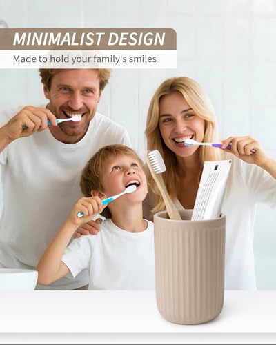 BosilunLife Ceramic Toothbrush Holder - Striped Khaki Cylinder Tumbler