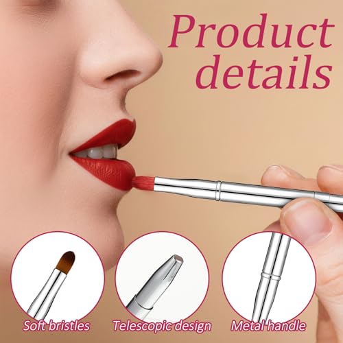 HJZHII 2 Pack Retractable Lip Brush Double-Ended Makeup Brush Silver