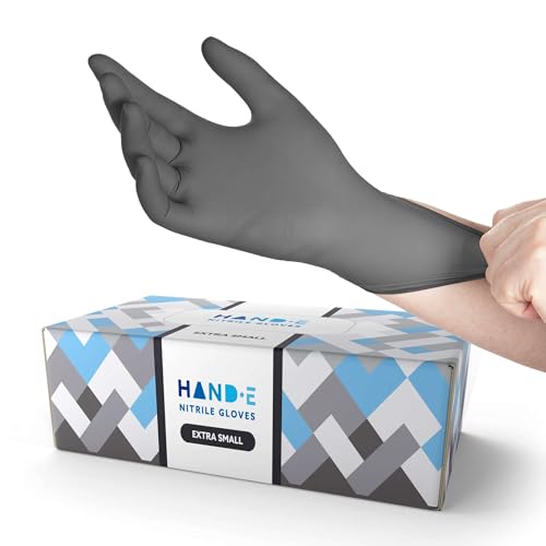 Hand-E Touch Disposable Grey Nitrile Gloves - 100 Count, Latex Free