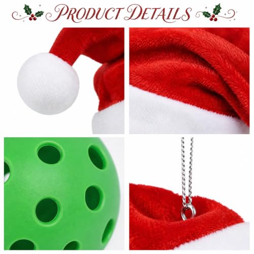 Pickleball Christmas Tree Ornaments Set of 3 with Santa Hat - Holiday Sports Decor