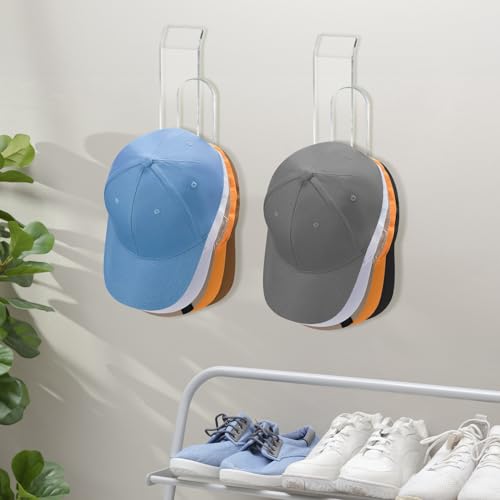 NiHome Clear Acrylic Hat Organizer Rack for Baseball Caps, No-Drill